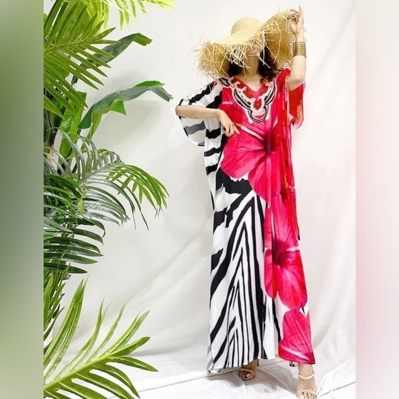 Hibiscus Tropical Paradise Kaftan Swimsuit Beach Coverup - Picture 1 of 5